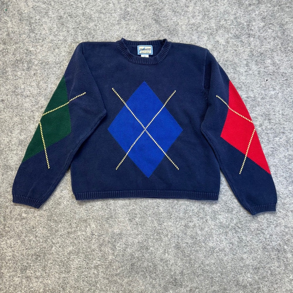Pendleton Argyle Sweater Womens S Navy Blue Cotton Intarsia Crewneck